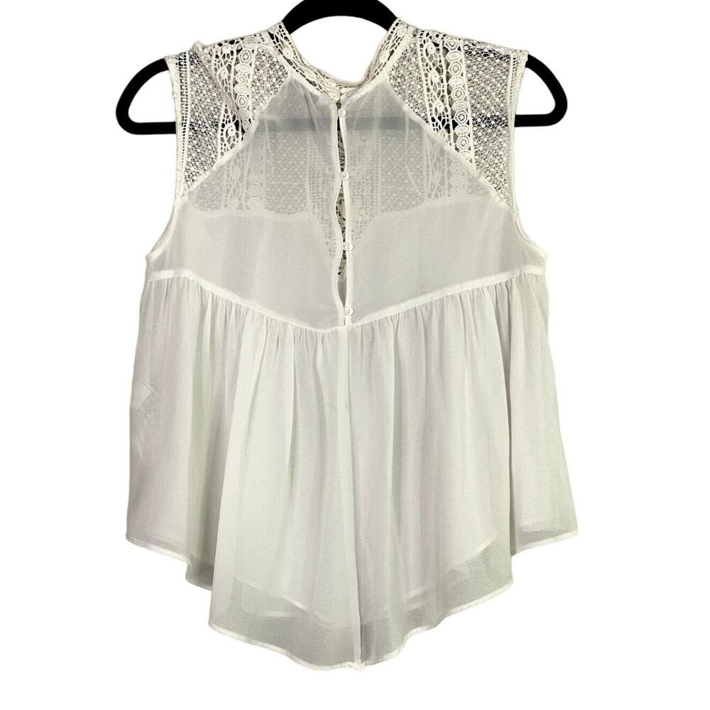 Zara TRF Sheer Sleeveless Lace Flowy Boho Blouse Button Eyelet Back S White - Picture 5 of 15